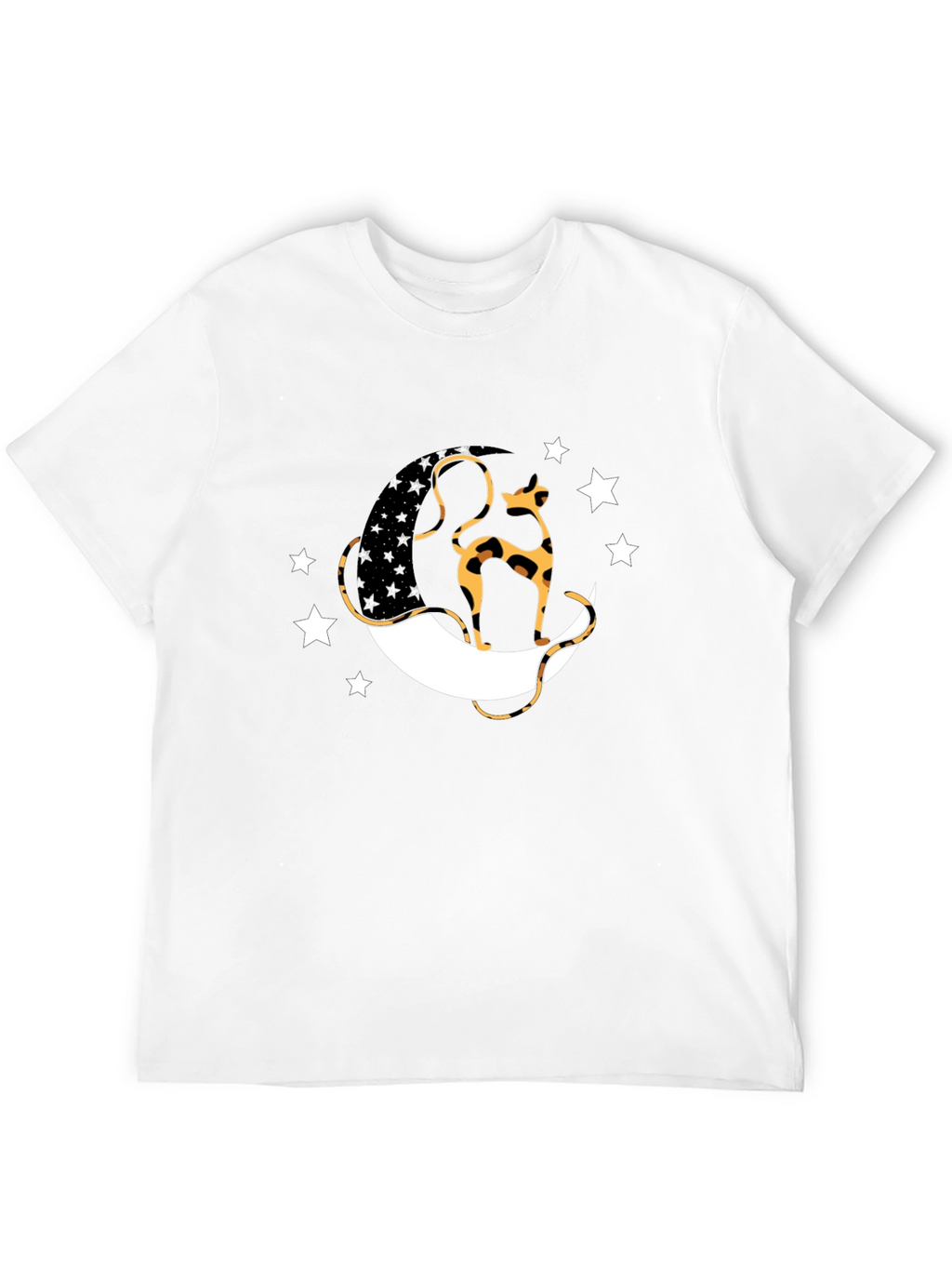 Black T-Shirt with Cat & Moon Design