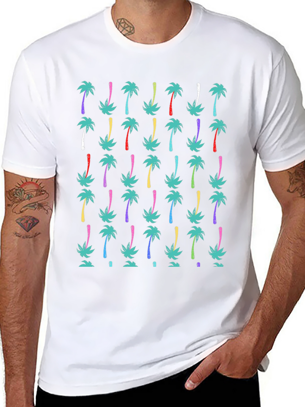 Tropical Palm Tree Print Black T-Shirt