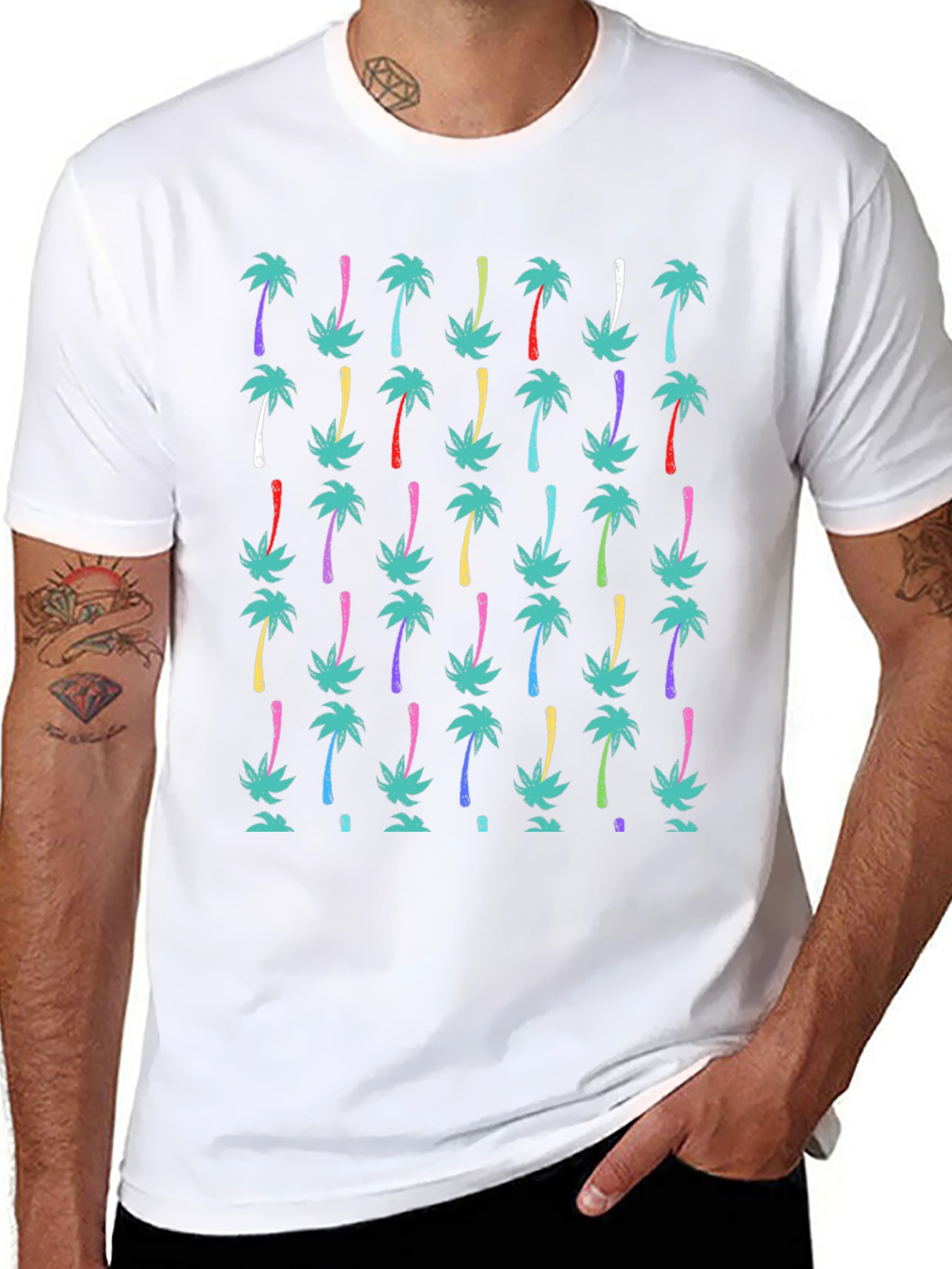 Tropical Palm Tree Print Black T-Shirt