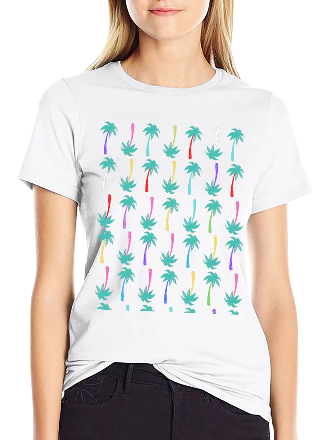Tropical Palm Tree Print Black T-Shirt