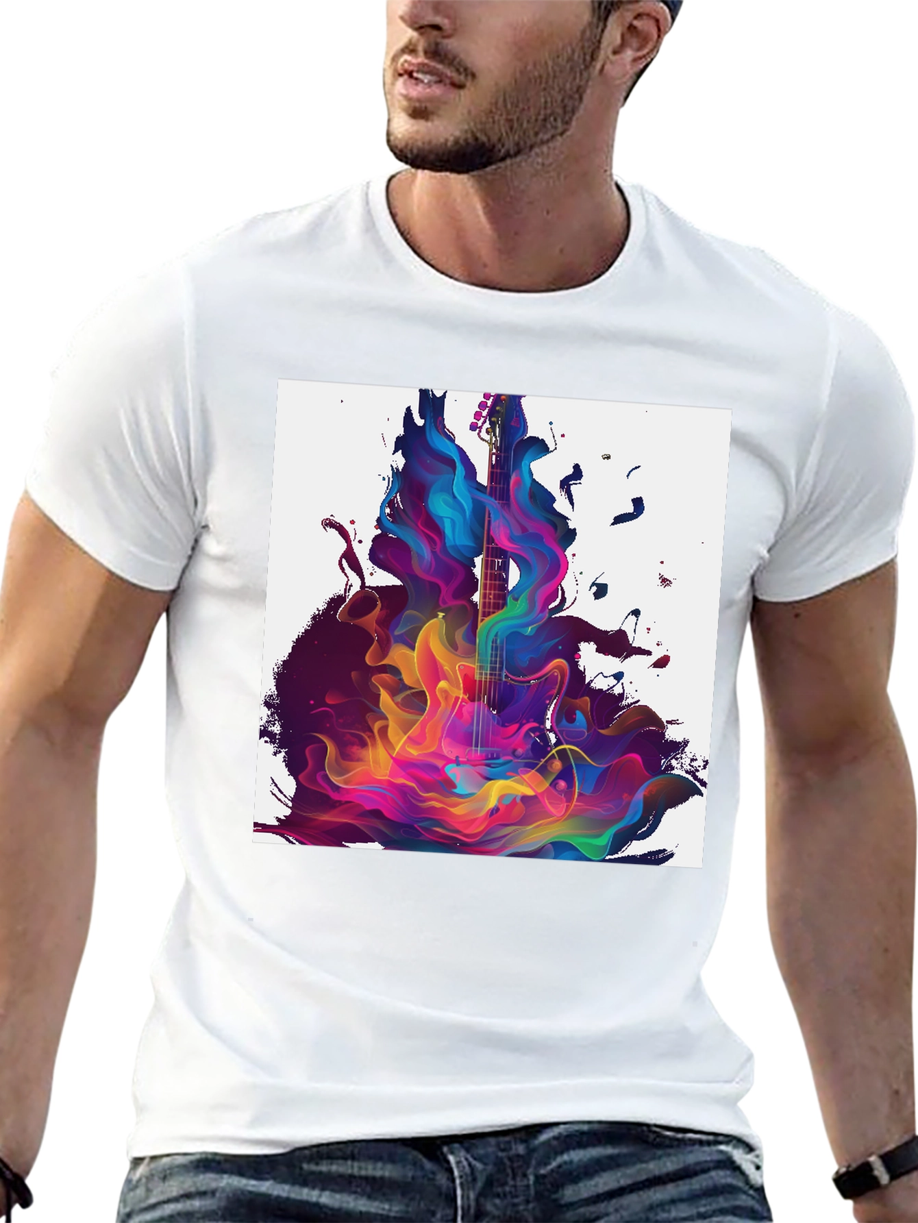 Abstract Guitar Graphic Black T-Shirt