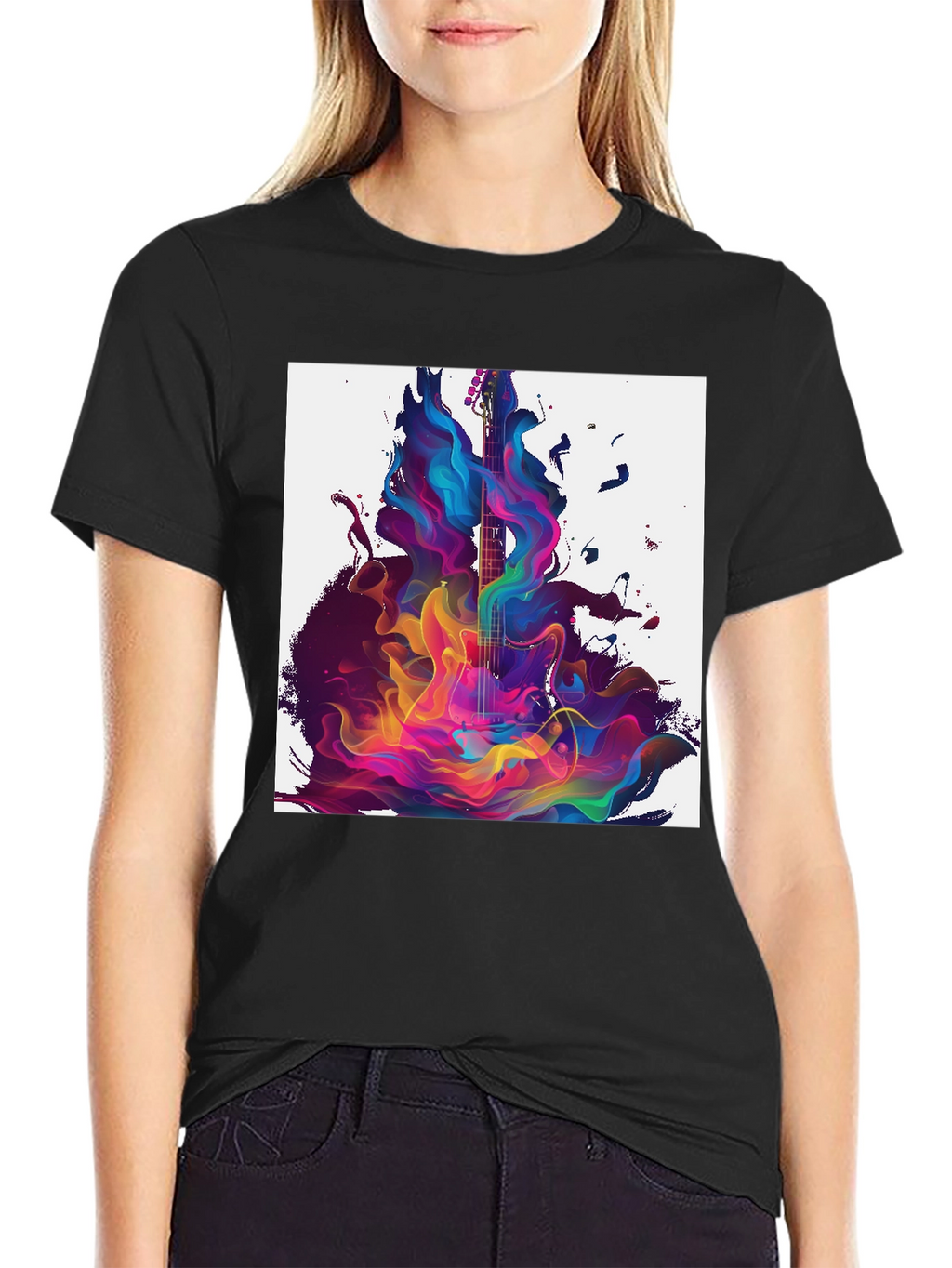 Abstract Guitar Graphic Black T-Shirt