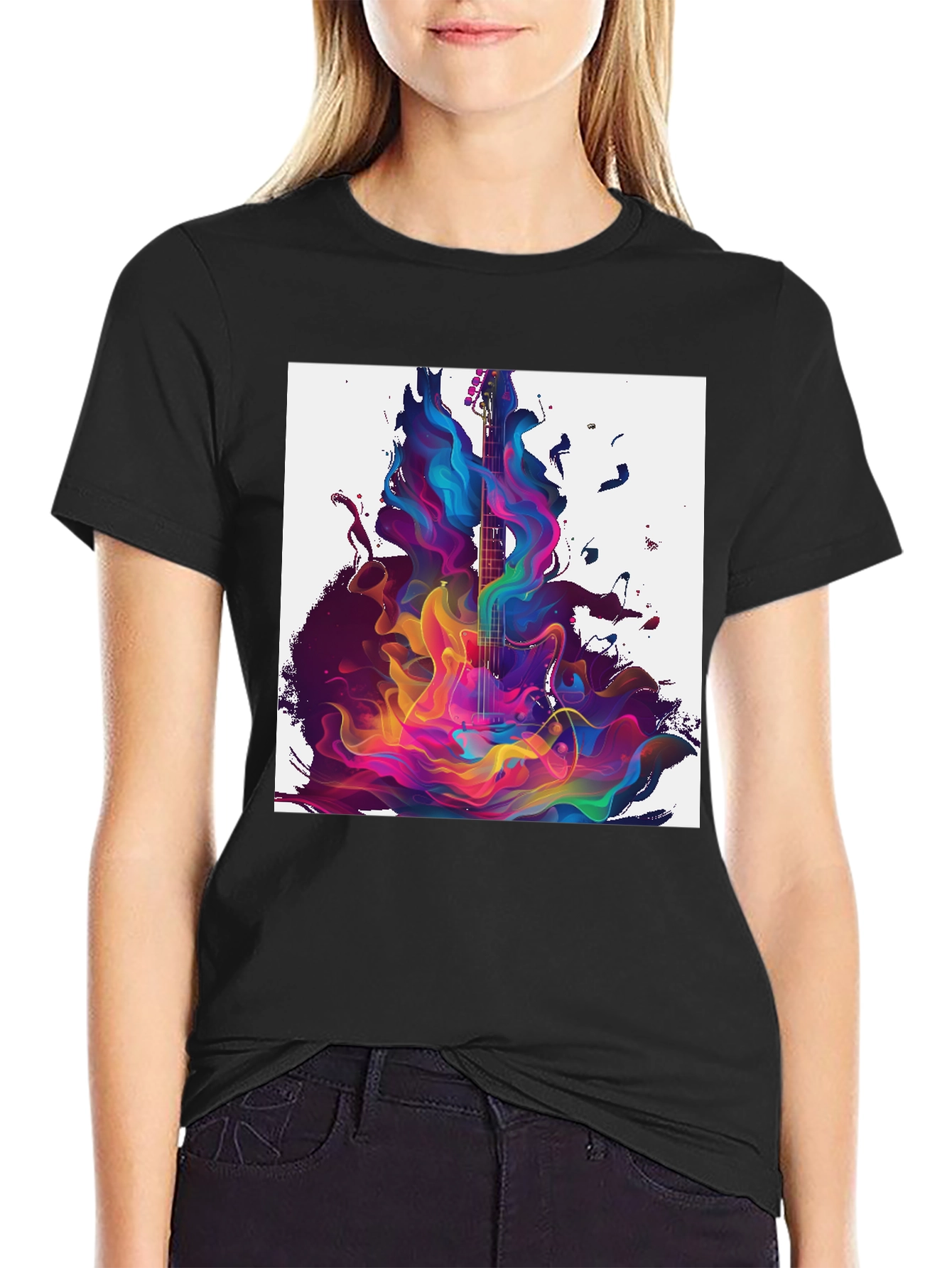 Abstract Guitar Graphic Black T-Shirt