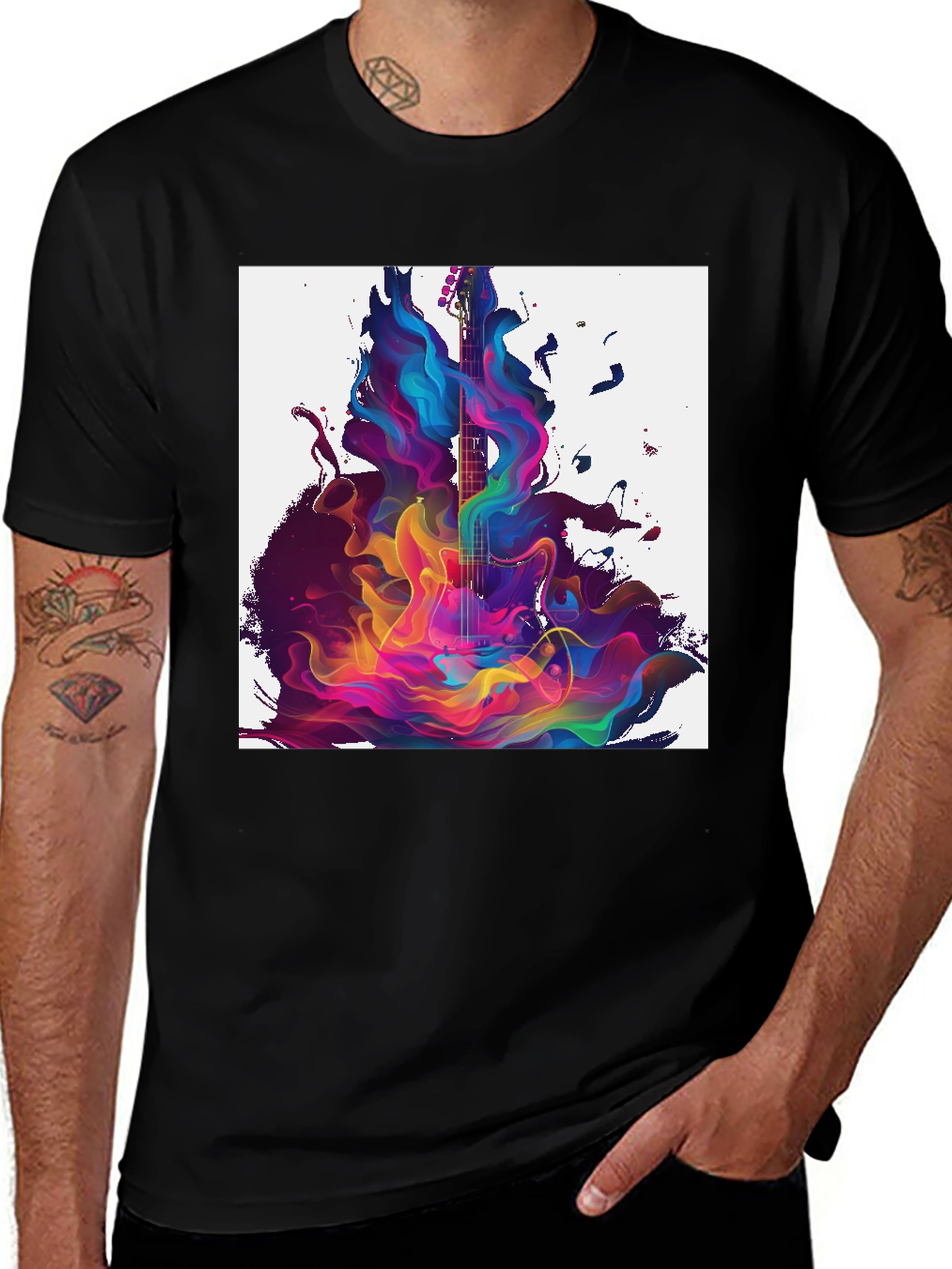 Abstract Guitar Graphic Black T-Shirt