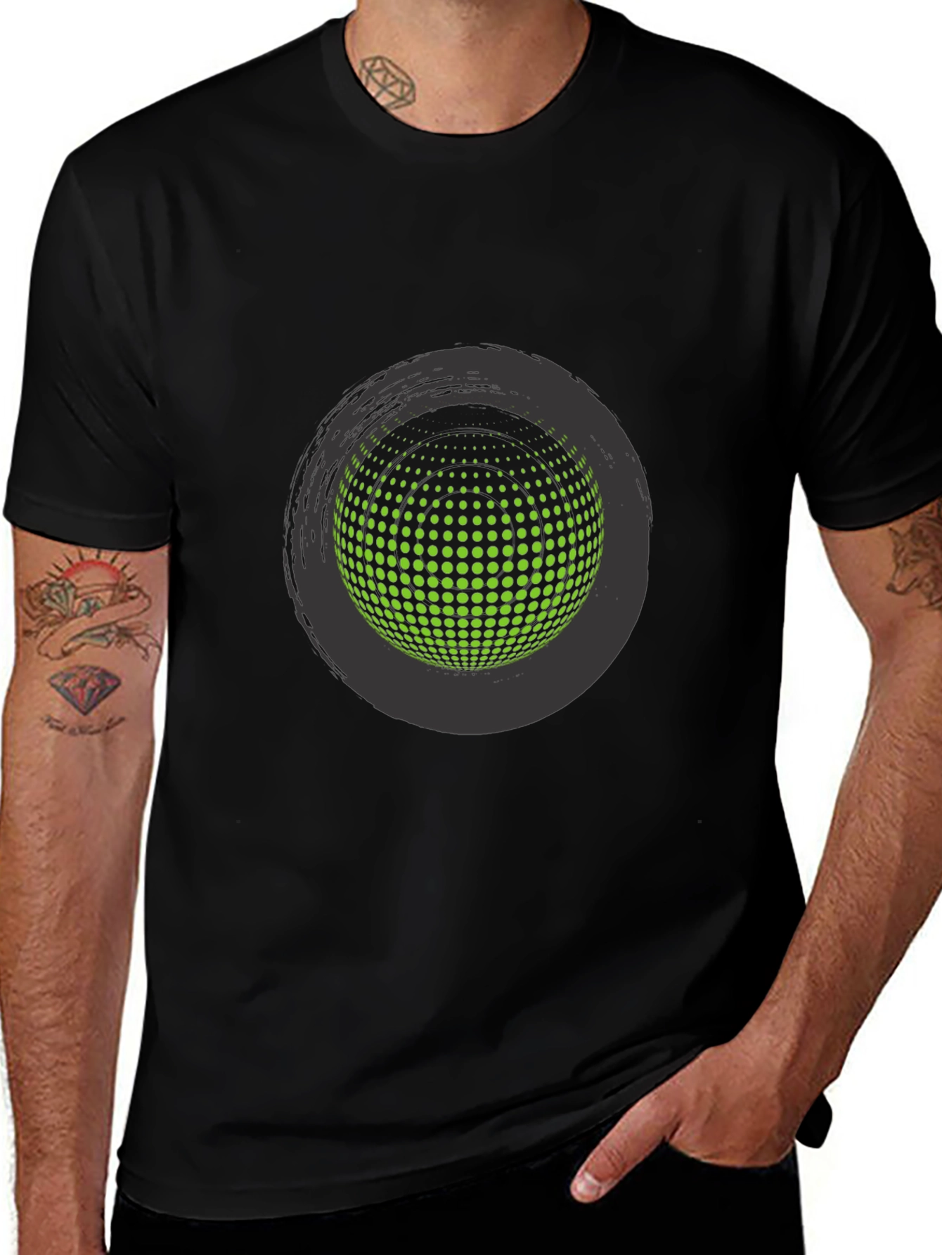 Abstract Sphere Graphic Tee - Stylish Black T-Shirt