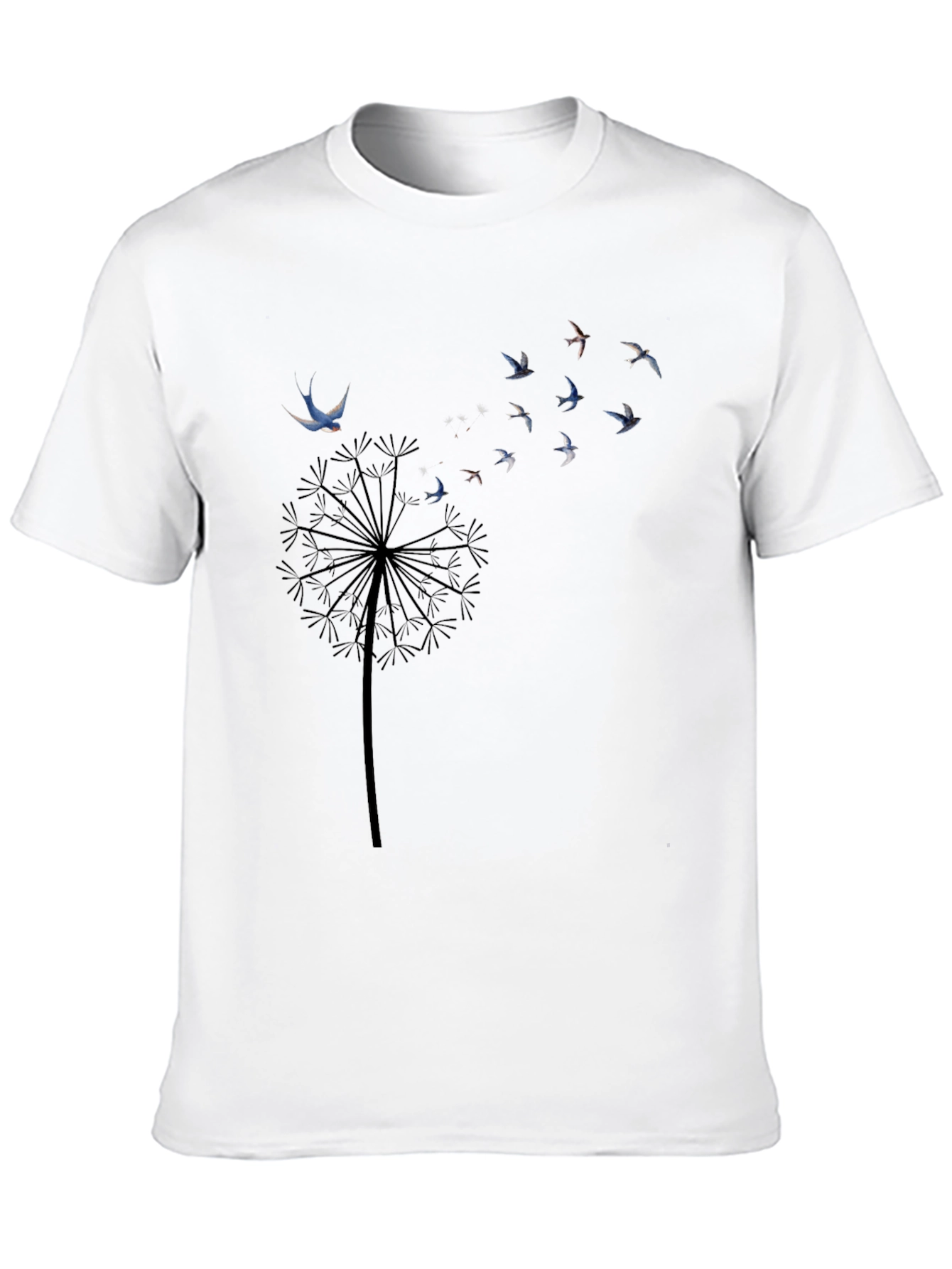Dandelion Bird Print Black T-Shirt