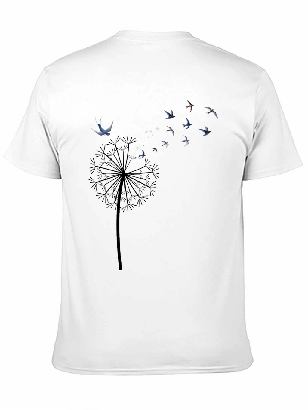 Dandelion Bird Print Black T-Shirt
