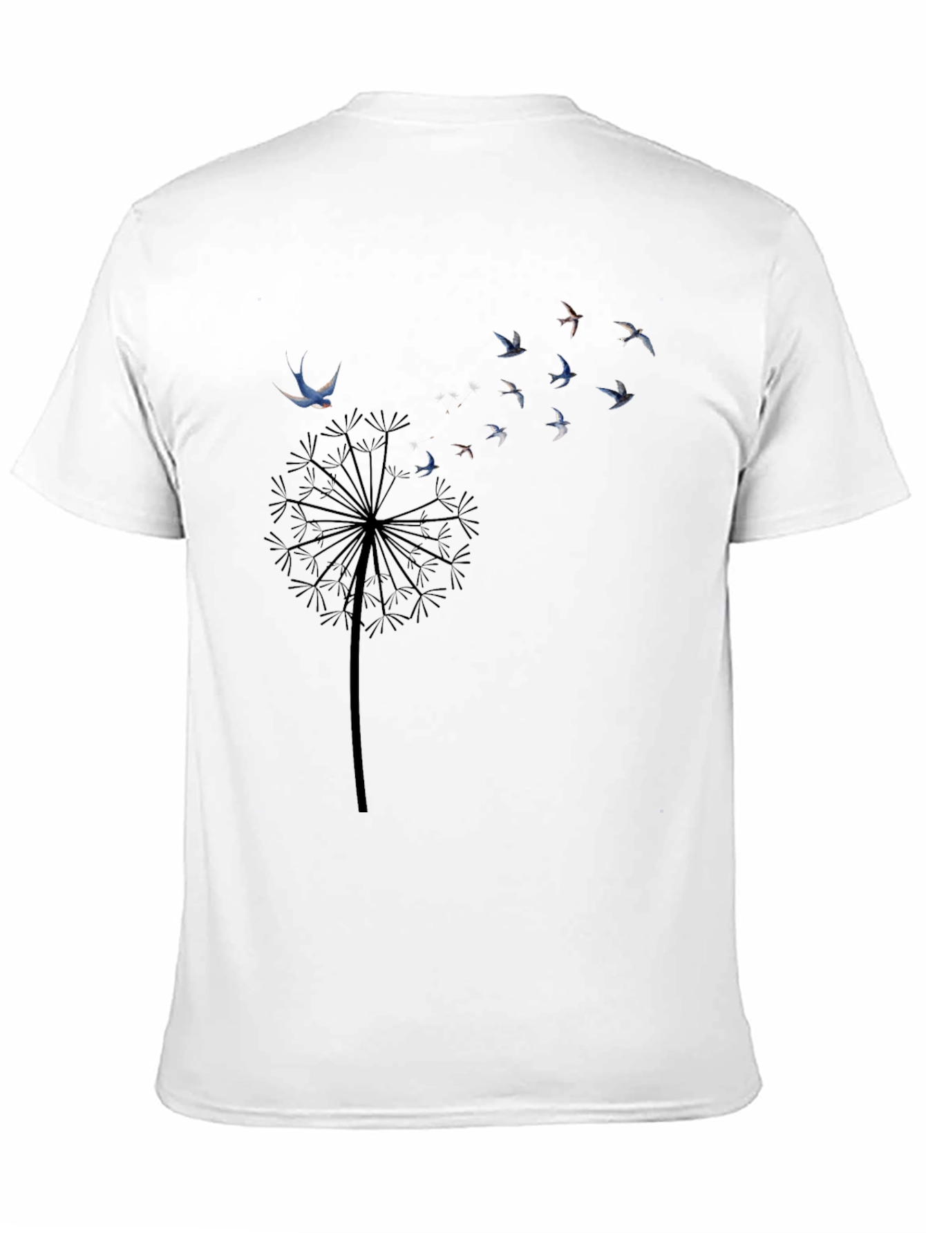 Dandelion Bird Print Black T-Shirt