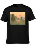 Nature Deer Graphic Black T-Shirt
