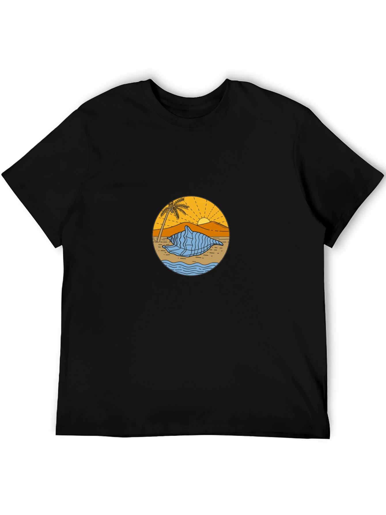 Black T-Shirt with Beach Shell Graphic
