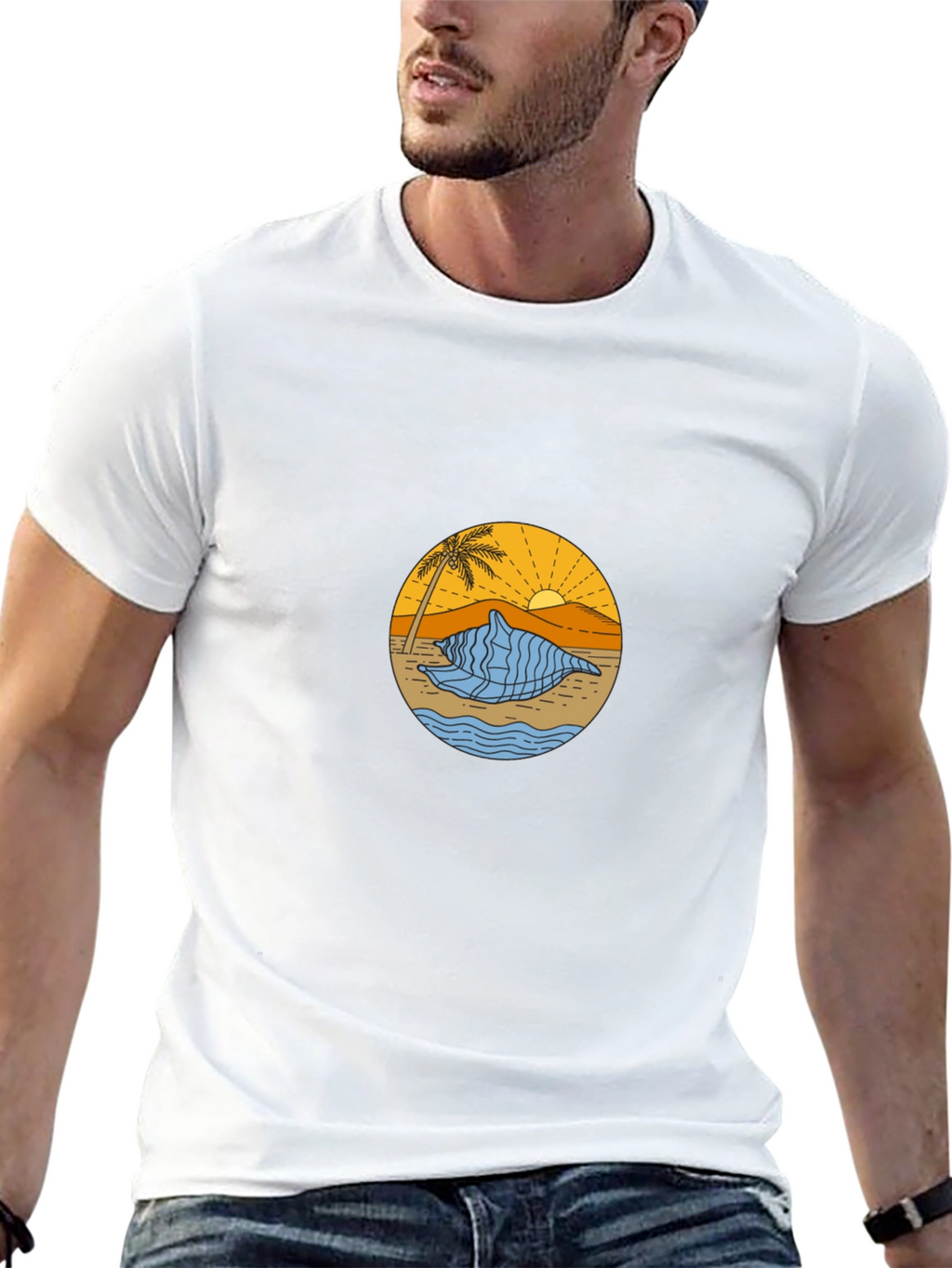 Black T-Shirt with Beach Shell Graphic