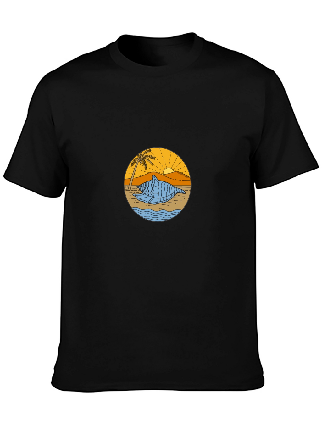 Black T-Shirt with Beach Shell Graphic