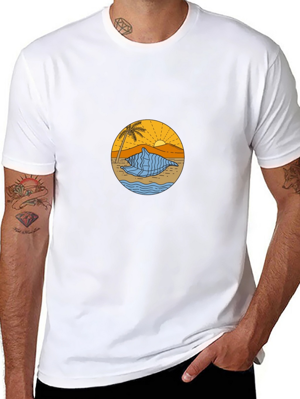Black T-Shirt with Beach Shell Graphic