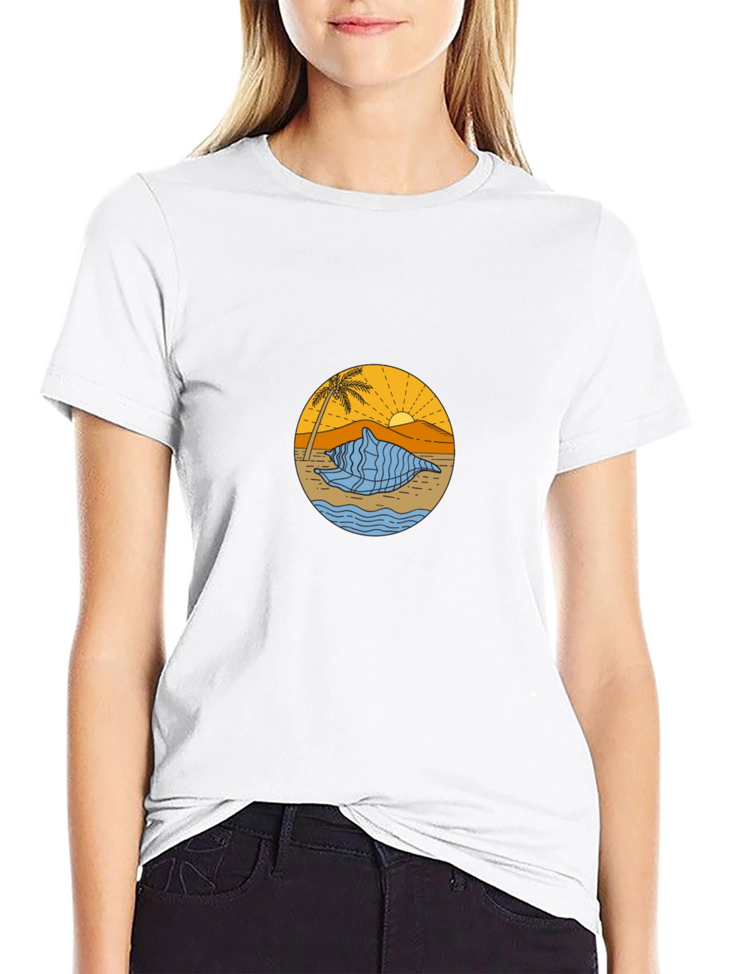 Black T-Shirt with Beach Shell Graphic