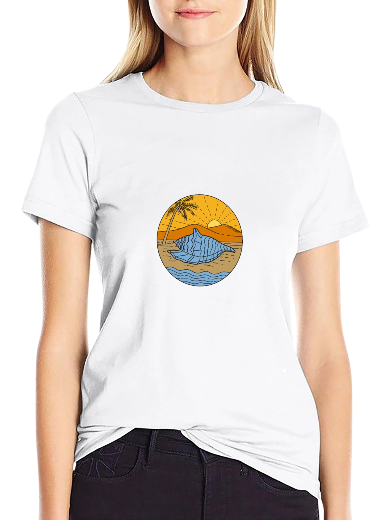 Black T-Shirt with Beach Shell Graphic