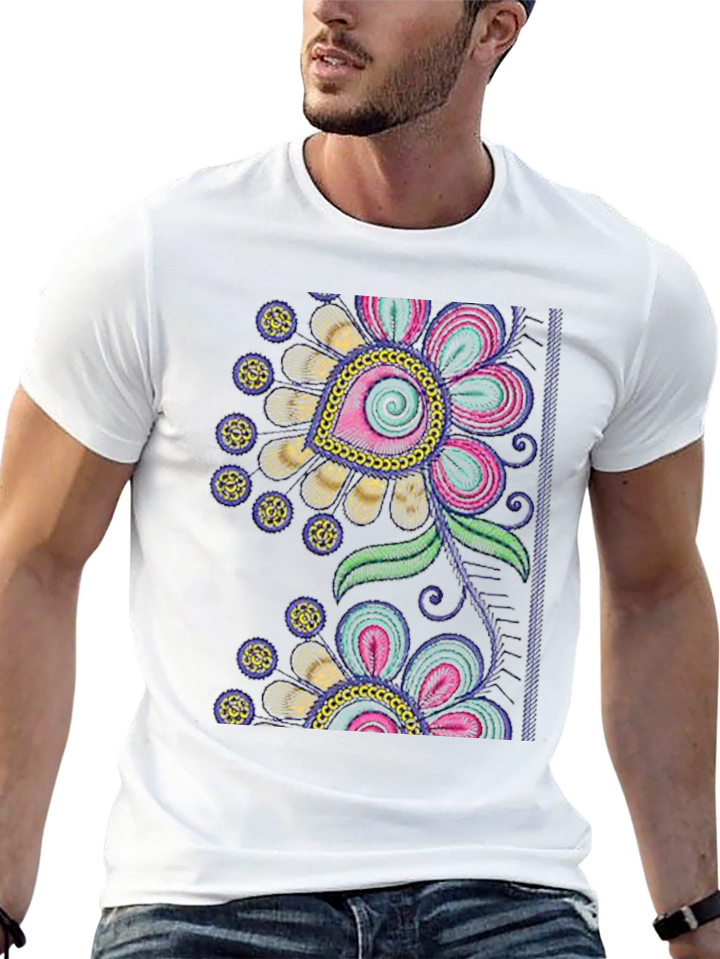 Black Floral Embroidered Graphic Tee