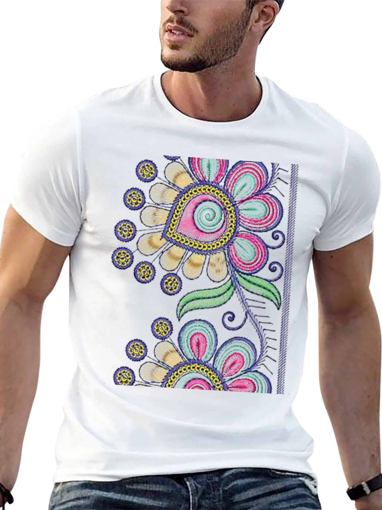 Black Floral Embroidered Graphic Tee