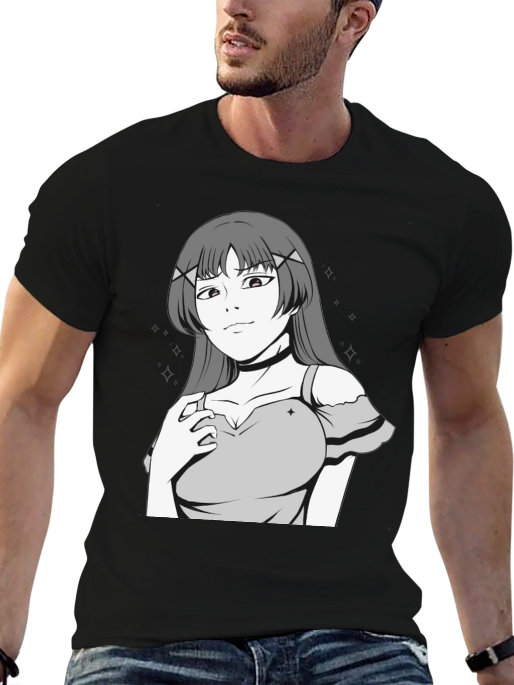 Anime Girl Graphic Black T-Shirt