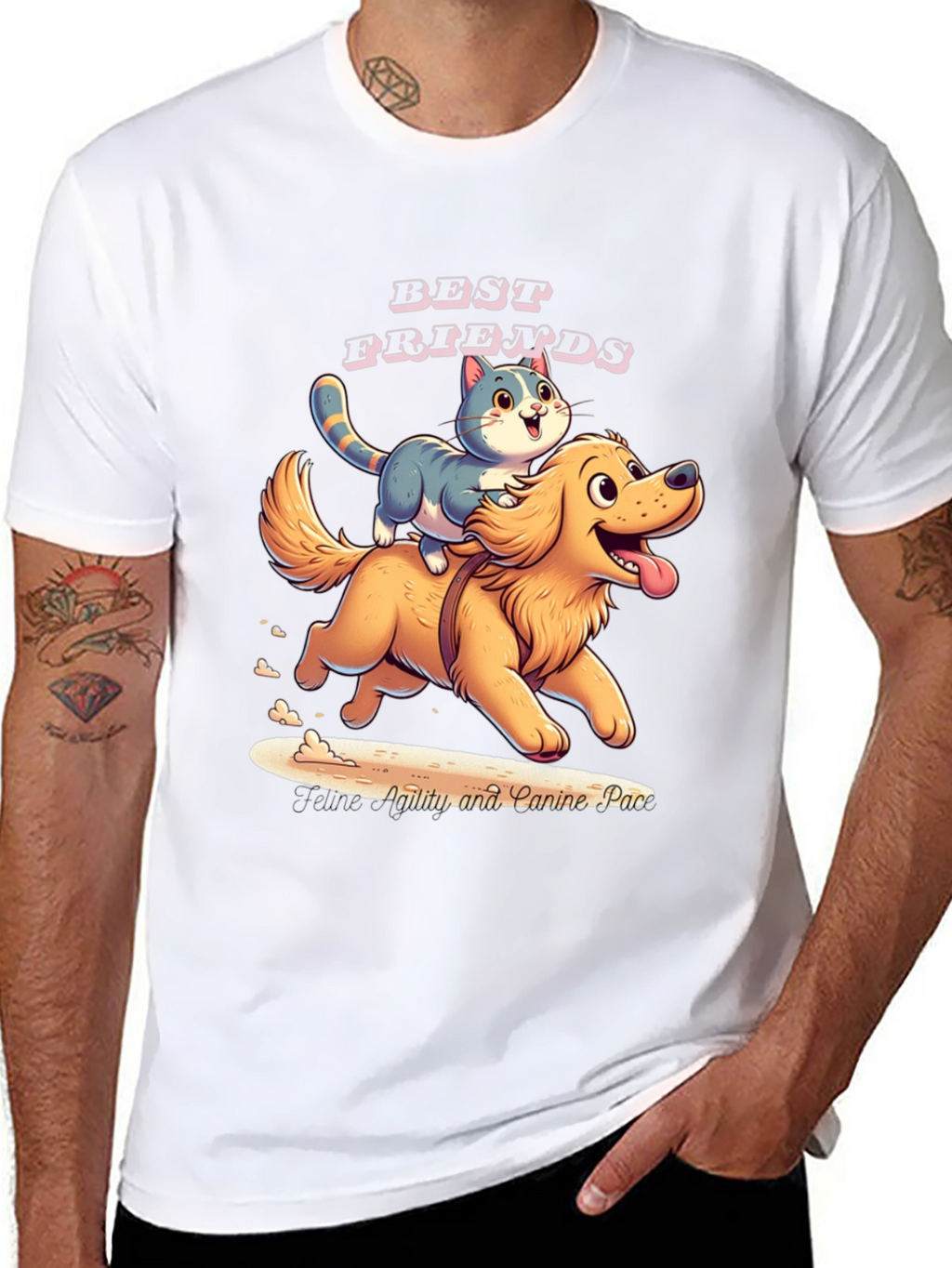 Best Friends Cat and Dog Graphic T-Shirt