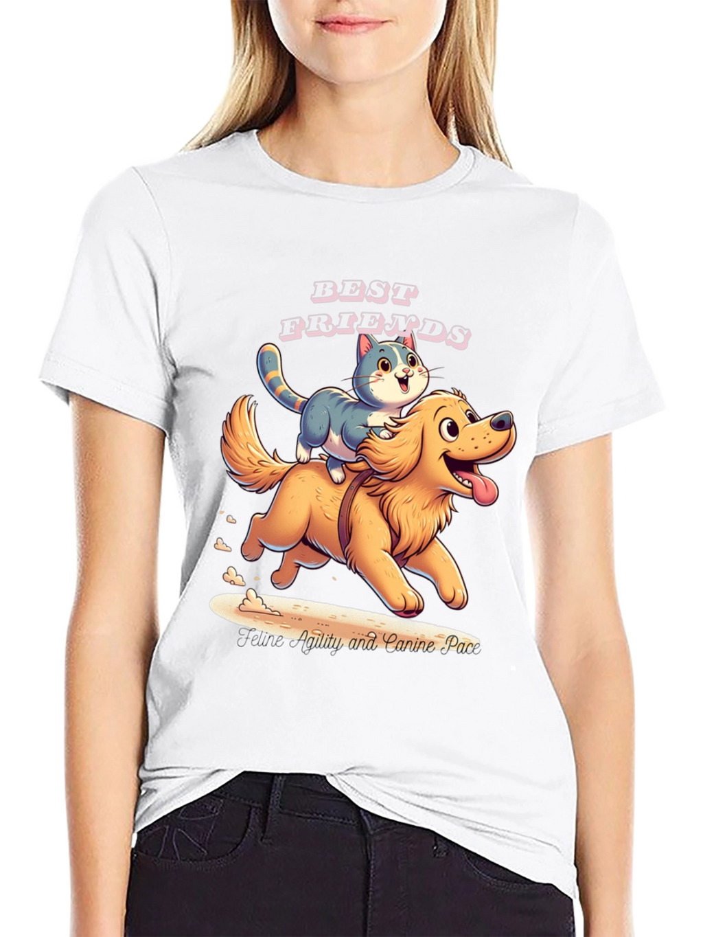 Best Friends Cat and Dog Graphic T-Shirt