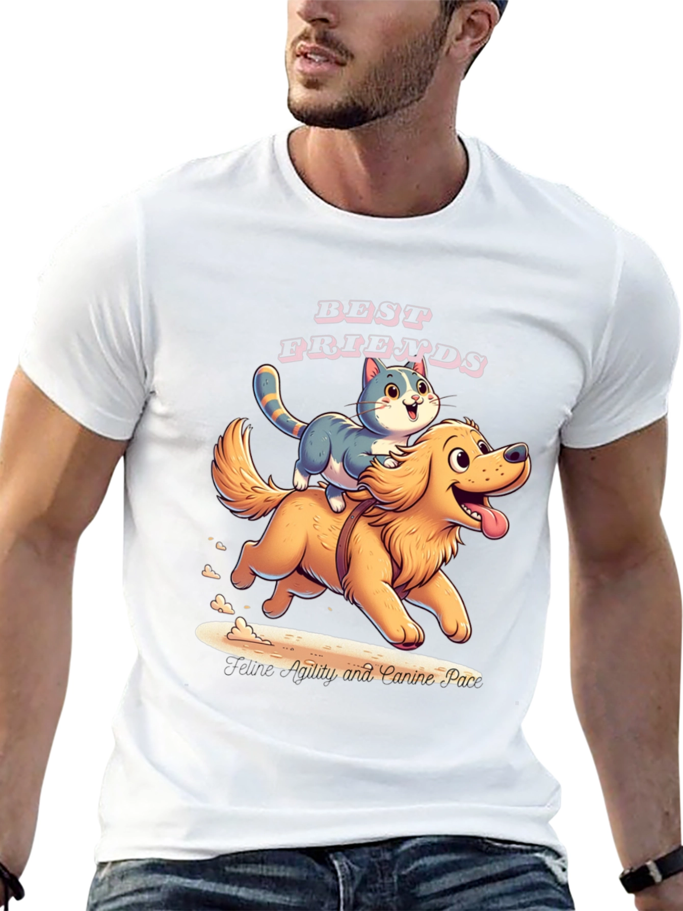 Best Friends Cat and Dog Graphic T-Shirt