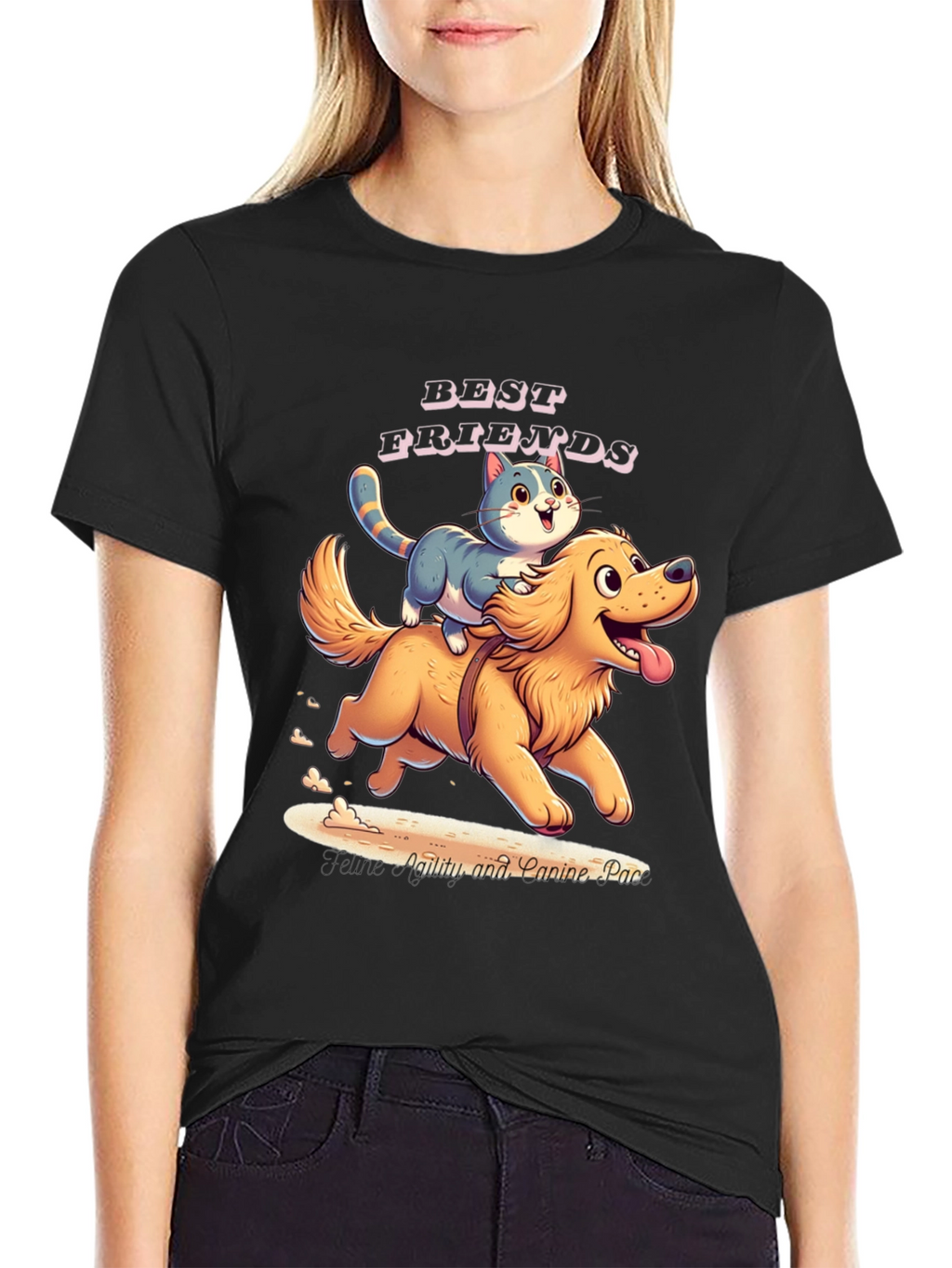 Best Friends Cat and Dog Graphic T-Shirt