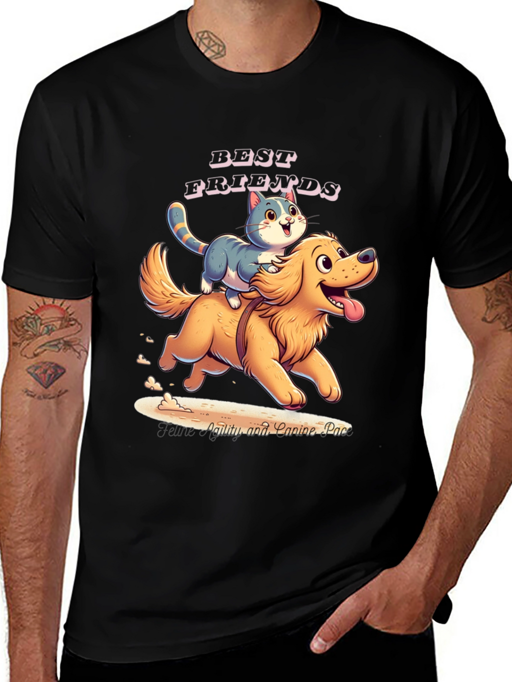 Best Friends Cat and Dog Graphic T-Shirt