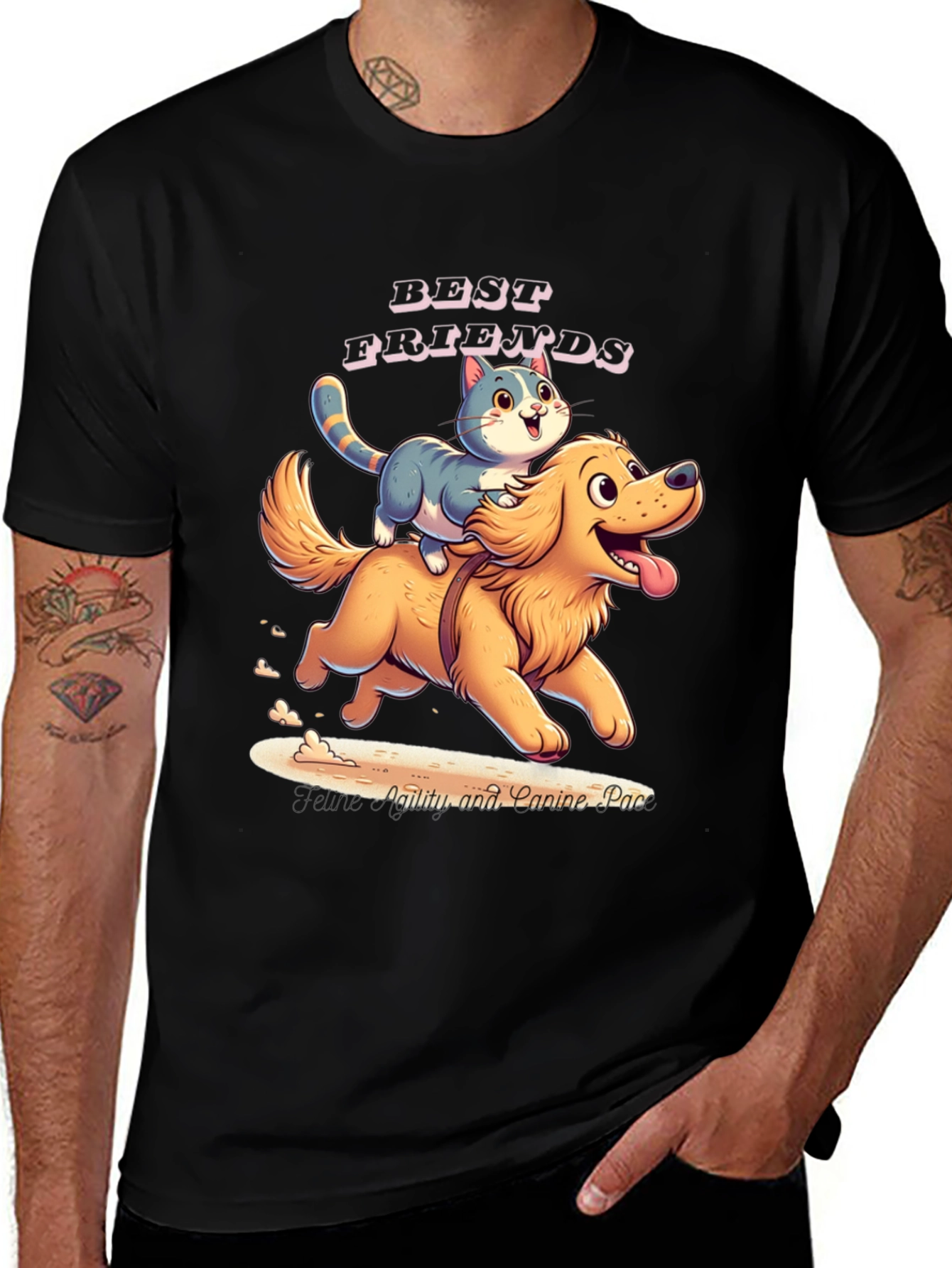 Best Friends Cat and Dog Graphic T-Shirt