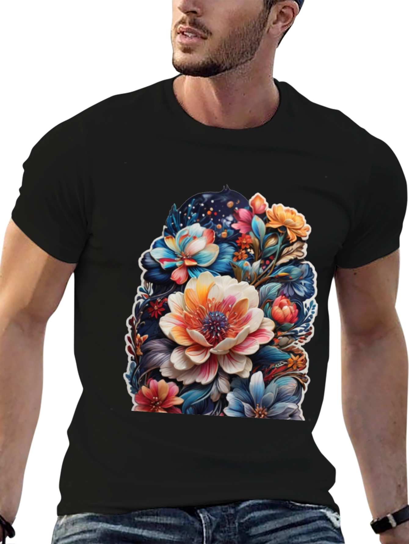 Floral Print T-Shirt - Bold Colorful Flowers Design