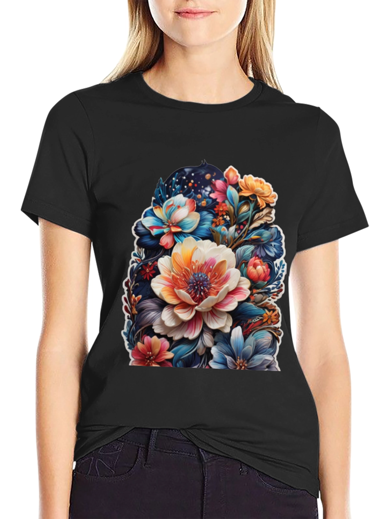 Floral Print T-Shirt - Bold Colorful Flowers Design