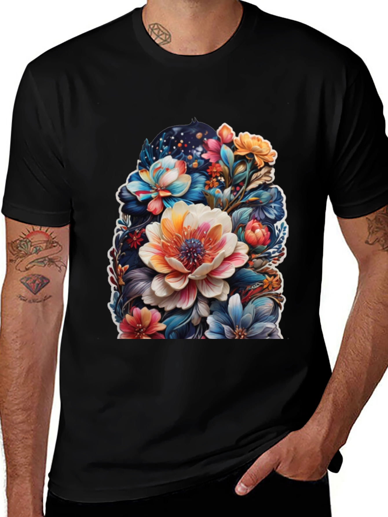 Floral Print T-Shirt - Bold Colorful Flowers Design