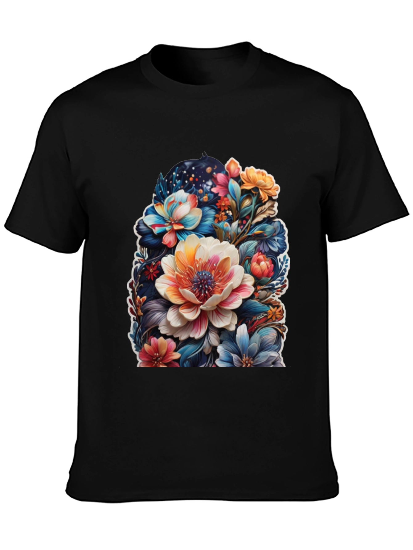 Floral Print T-Shirt - Bold Colorful Flowers Design