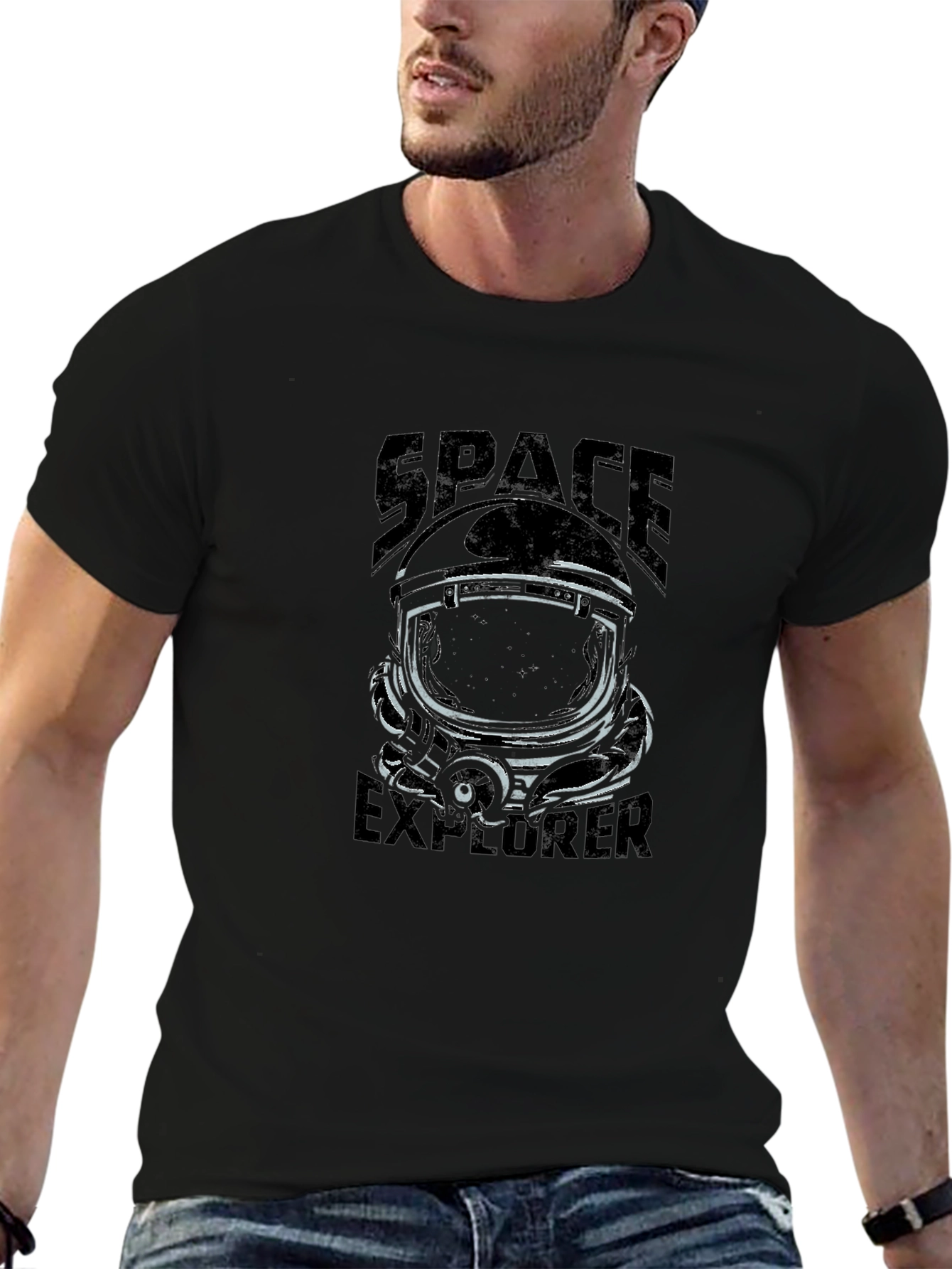 Space Explorer Graphic T-Shirt - Astronaut Helmet Tee