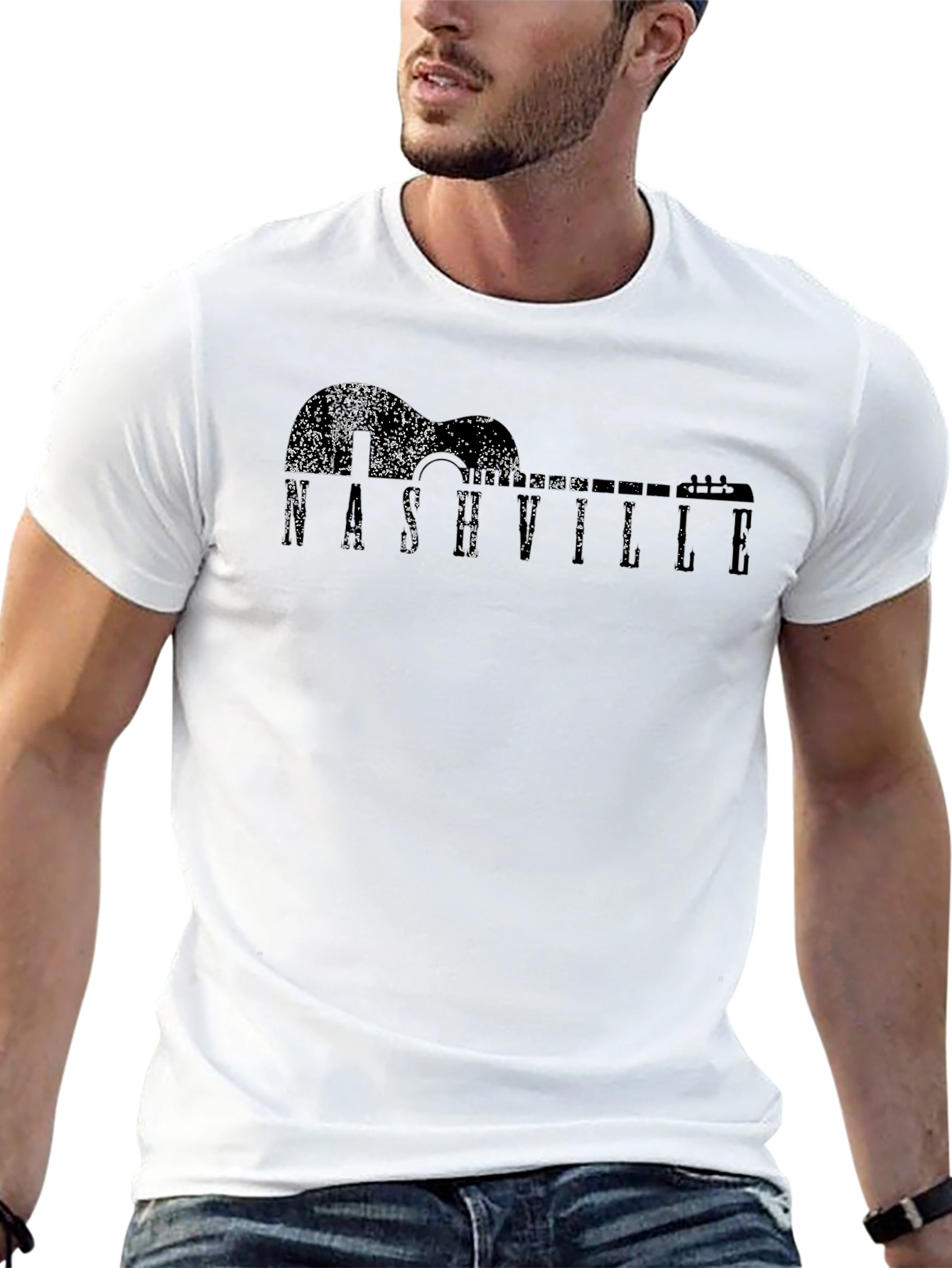 Nashville Guitar Graphic Mens Black T-Shirt
