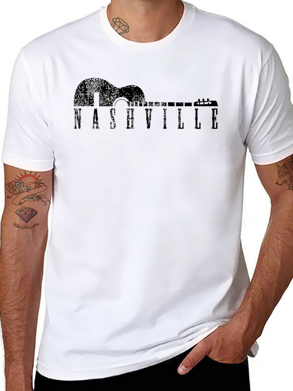 Nashville Guitar Graphic Mens Black T-Shirt