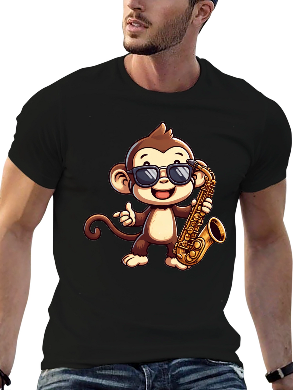 Monkey Saxophone Graphic Tee - Cool Cartoon T-Shirt