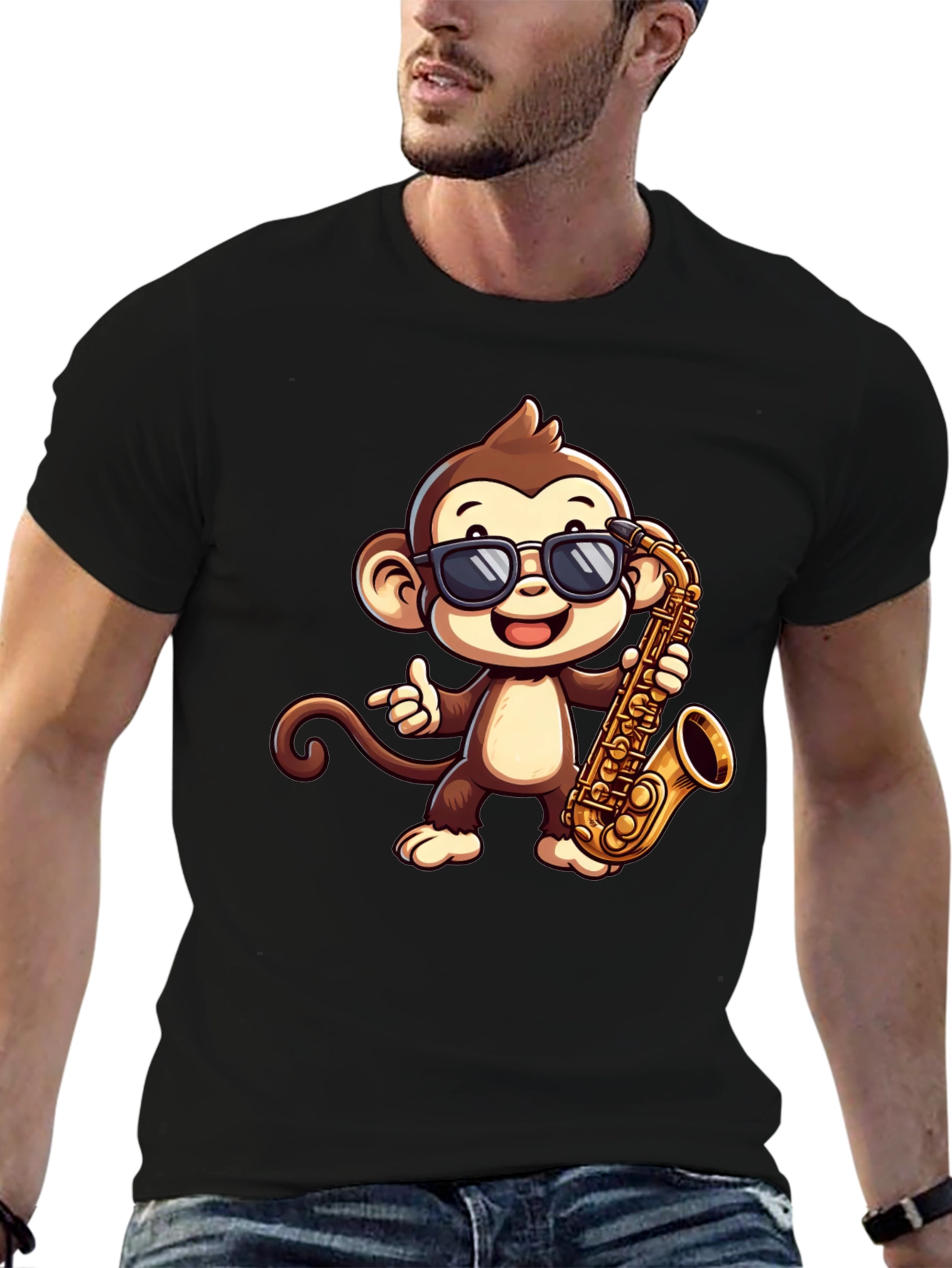 Monkey Saxophone Graphic Tee - Cool Cartoon T-Shirt