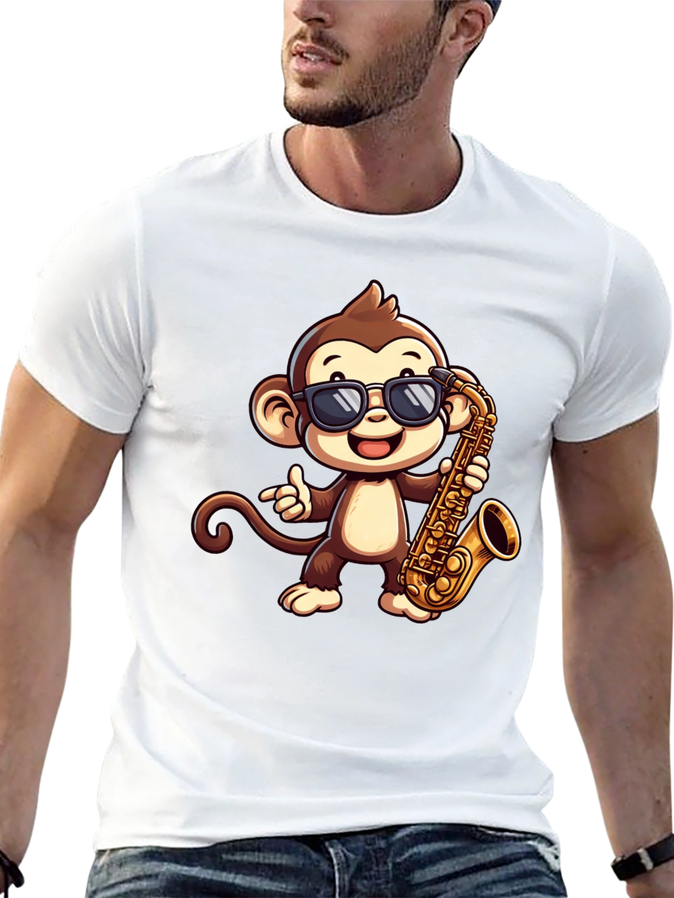 Monkey Saxophone Graphic Tee - Cool Cartoon T-Shirt
