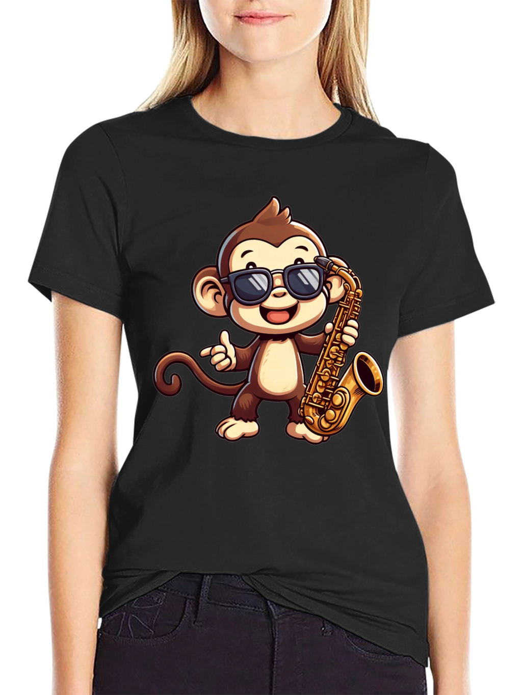 Monkey Saxophone Graphic Tee - Cool Cartoon T-Shirt