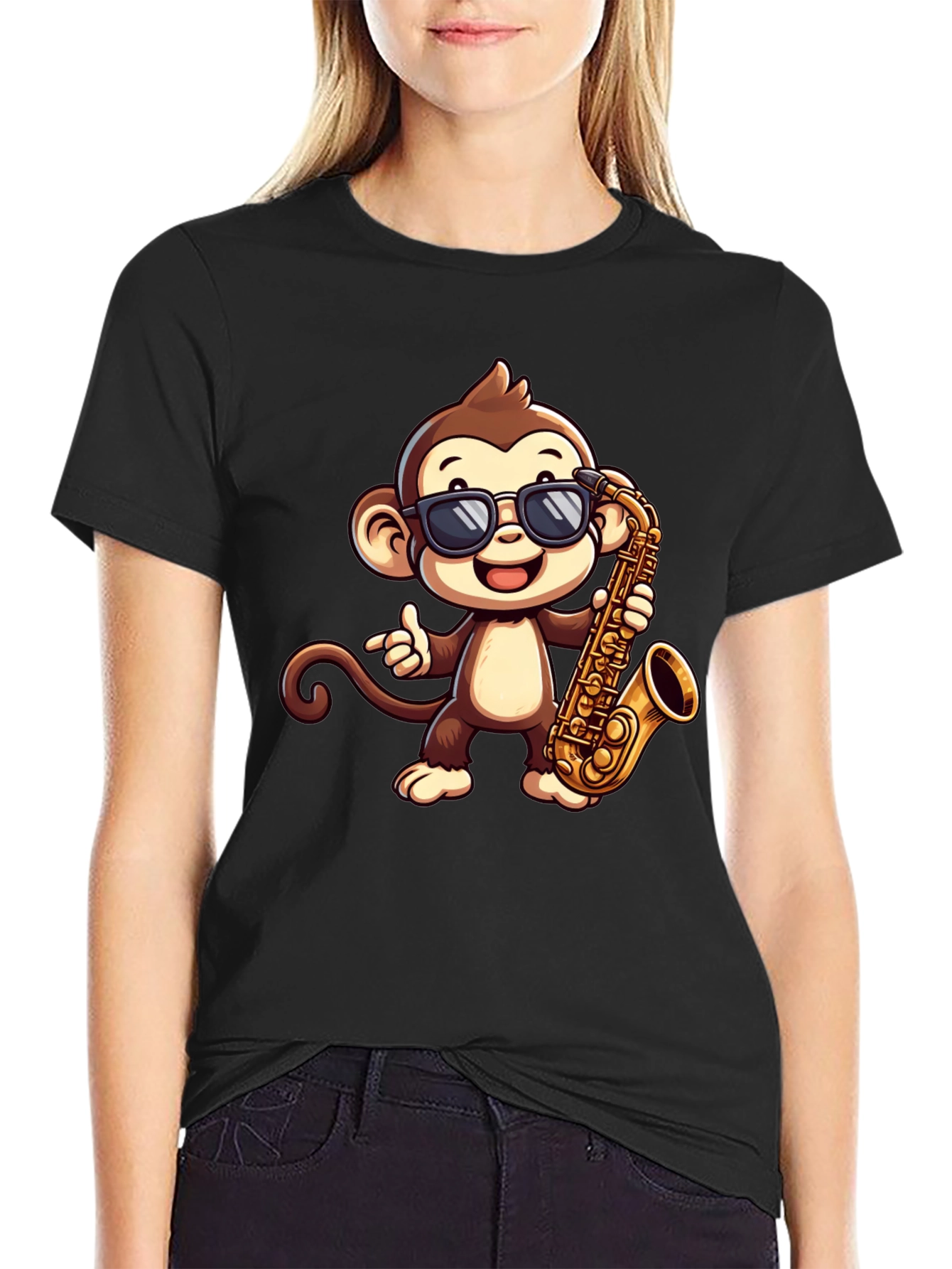 Monkey Saxophone Graphic Tee - Cool Cartoon T-Shirt