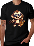 Monkey Saxophone Graphic Tee - Cool Cartoon T-Shirt