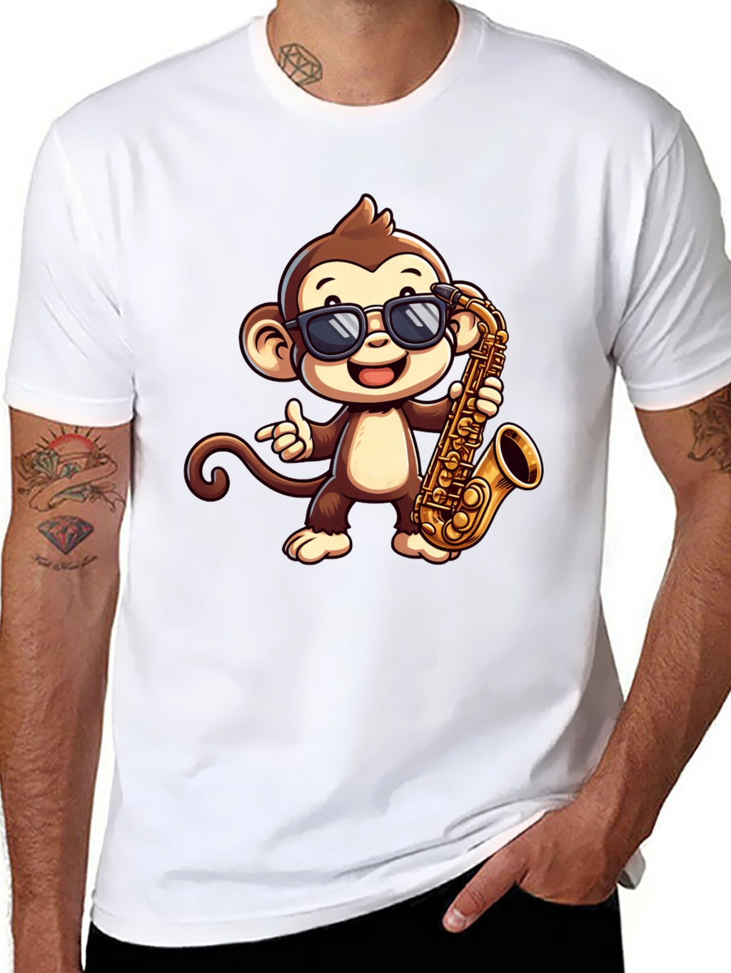Monkey Saxophone Graphic Tee - Cool Cartoon T-Shirt