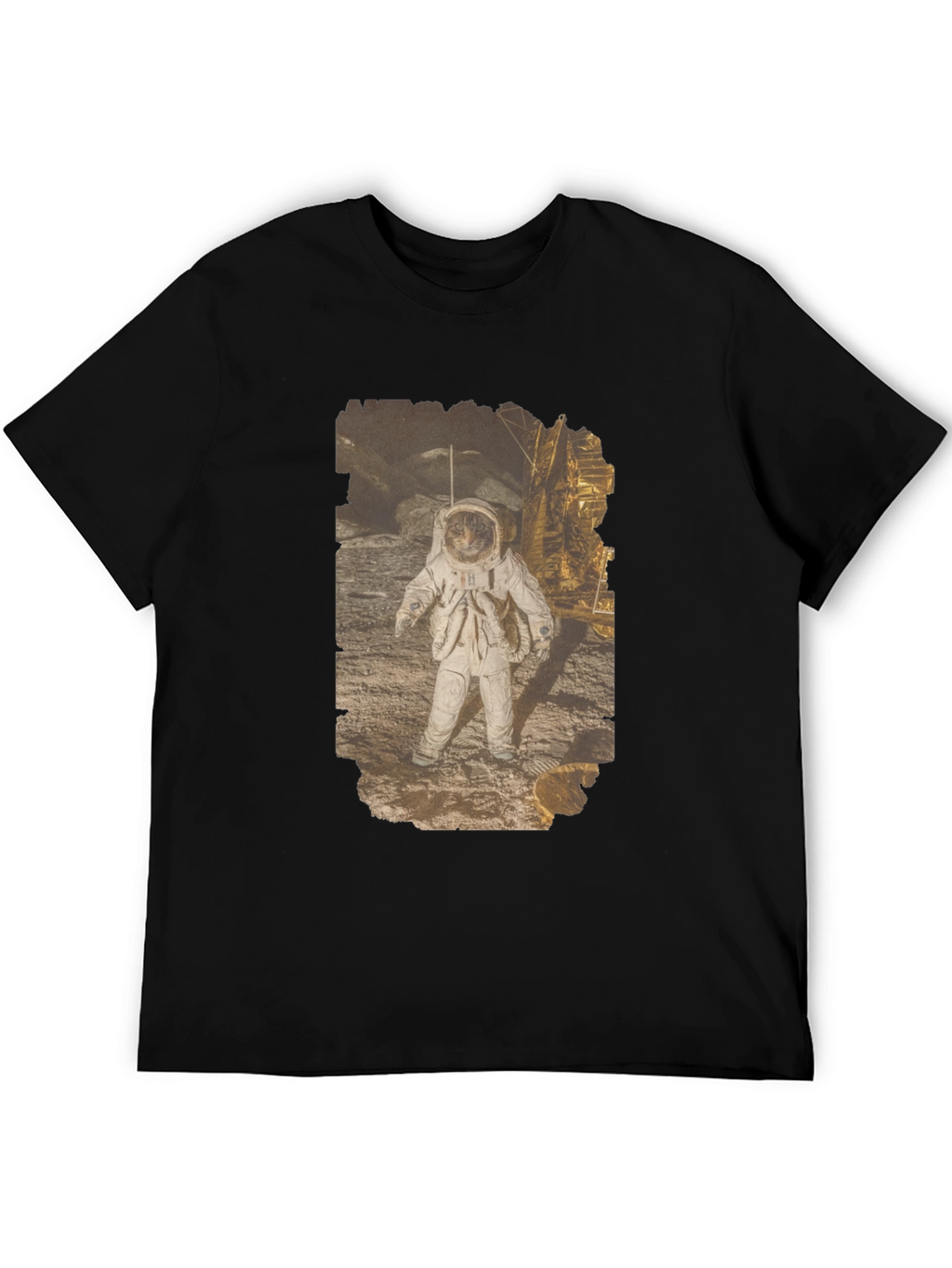 Astronaut Cat Graphic Print Black T-Shirt