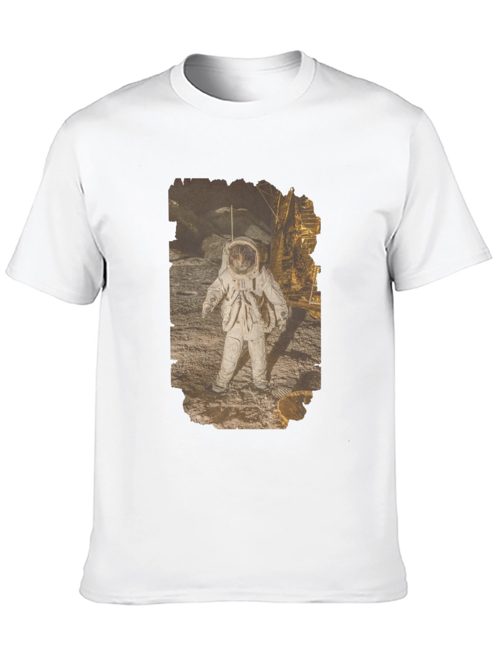 Astronaut Cat Graphic Print Black T-Shirt