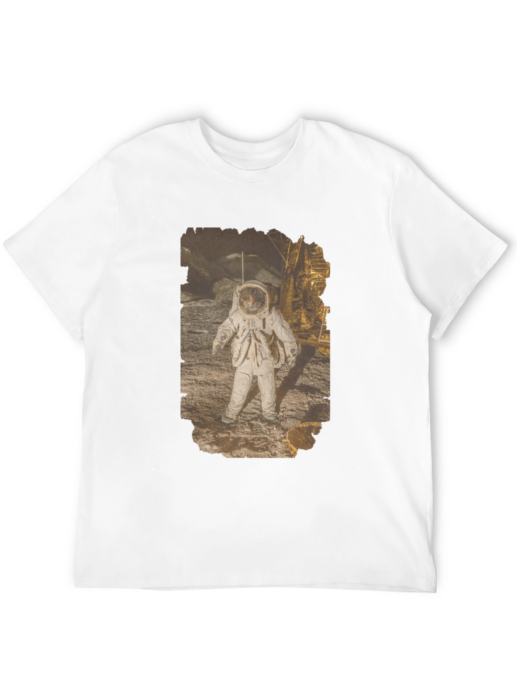 Astronaut Cat Graphic Print Black T-Shirt