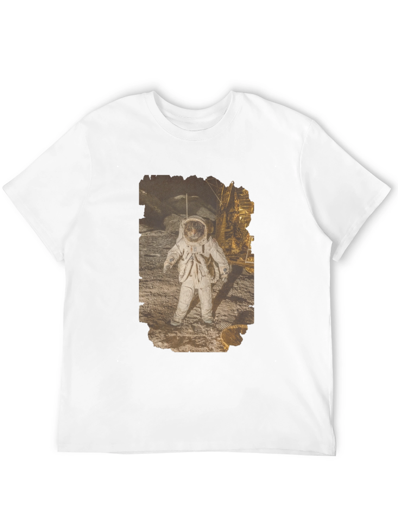 Astronaut Cat Graphic Print Black T-Shirt