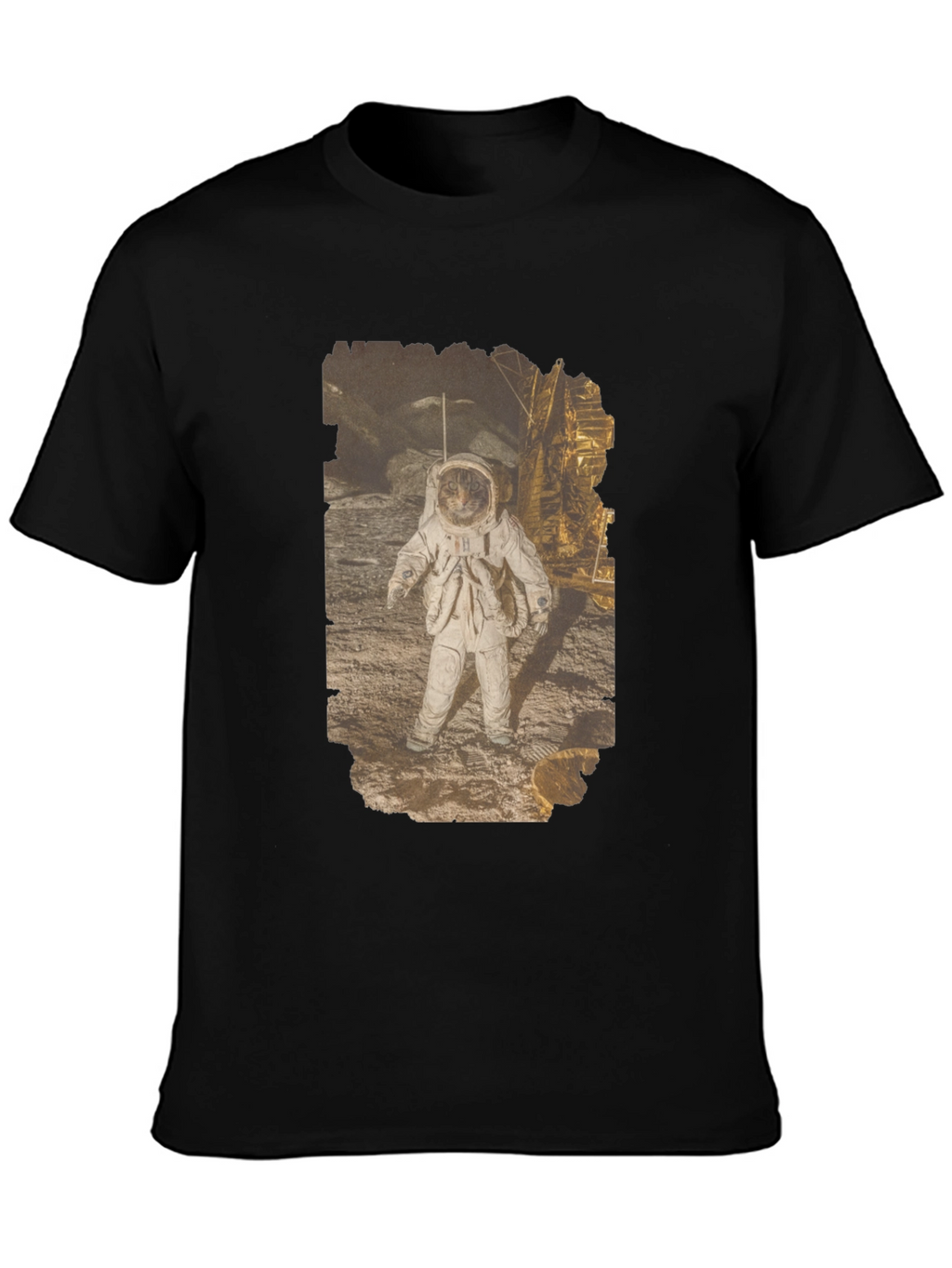 Astronaut Cat Graphic Print Black T-Shirt