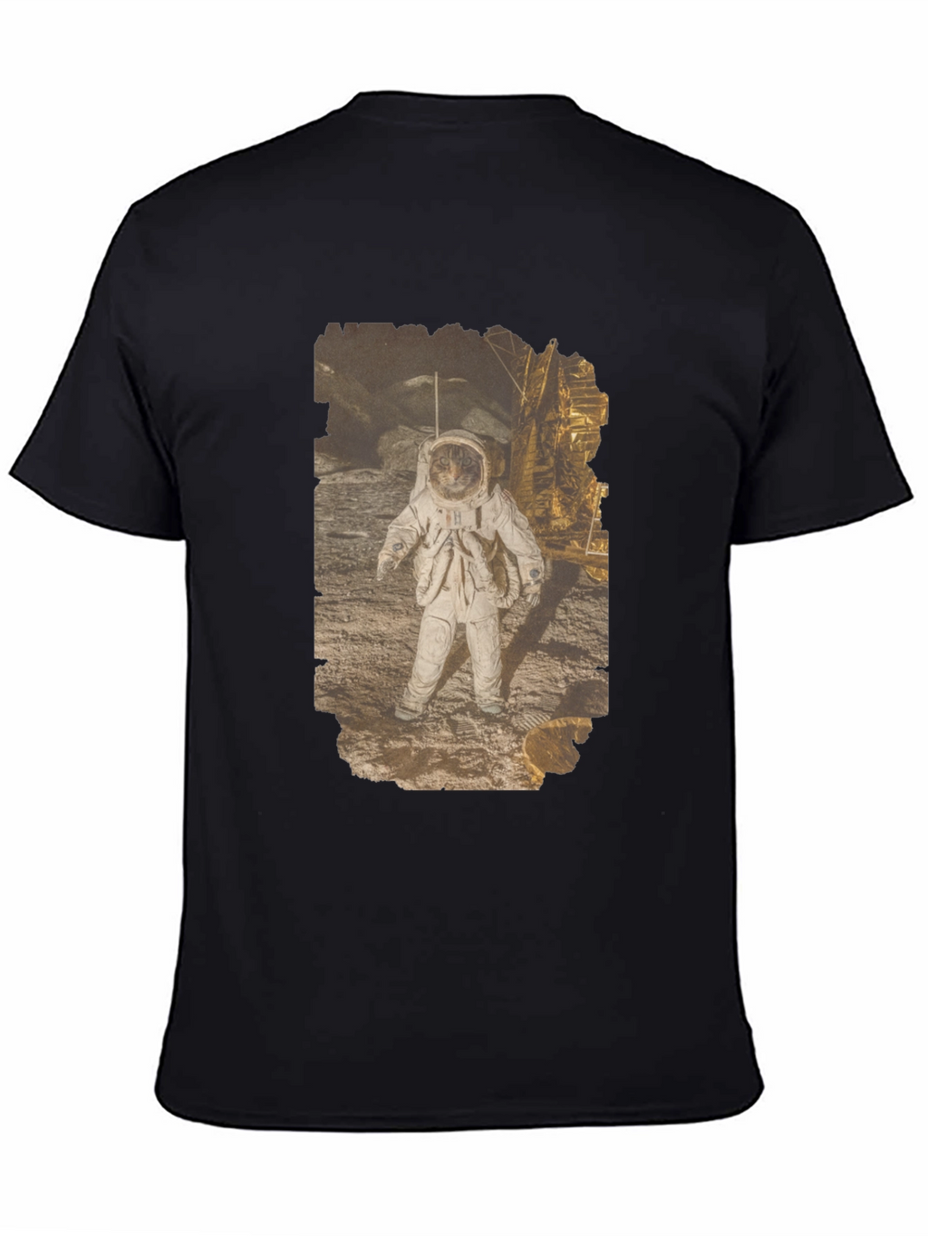 Astronaut Cat Graphic Print Black T-Shirt