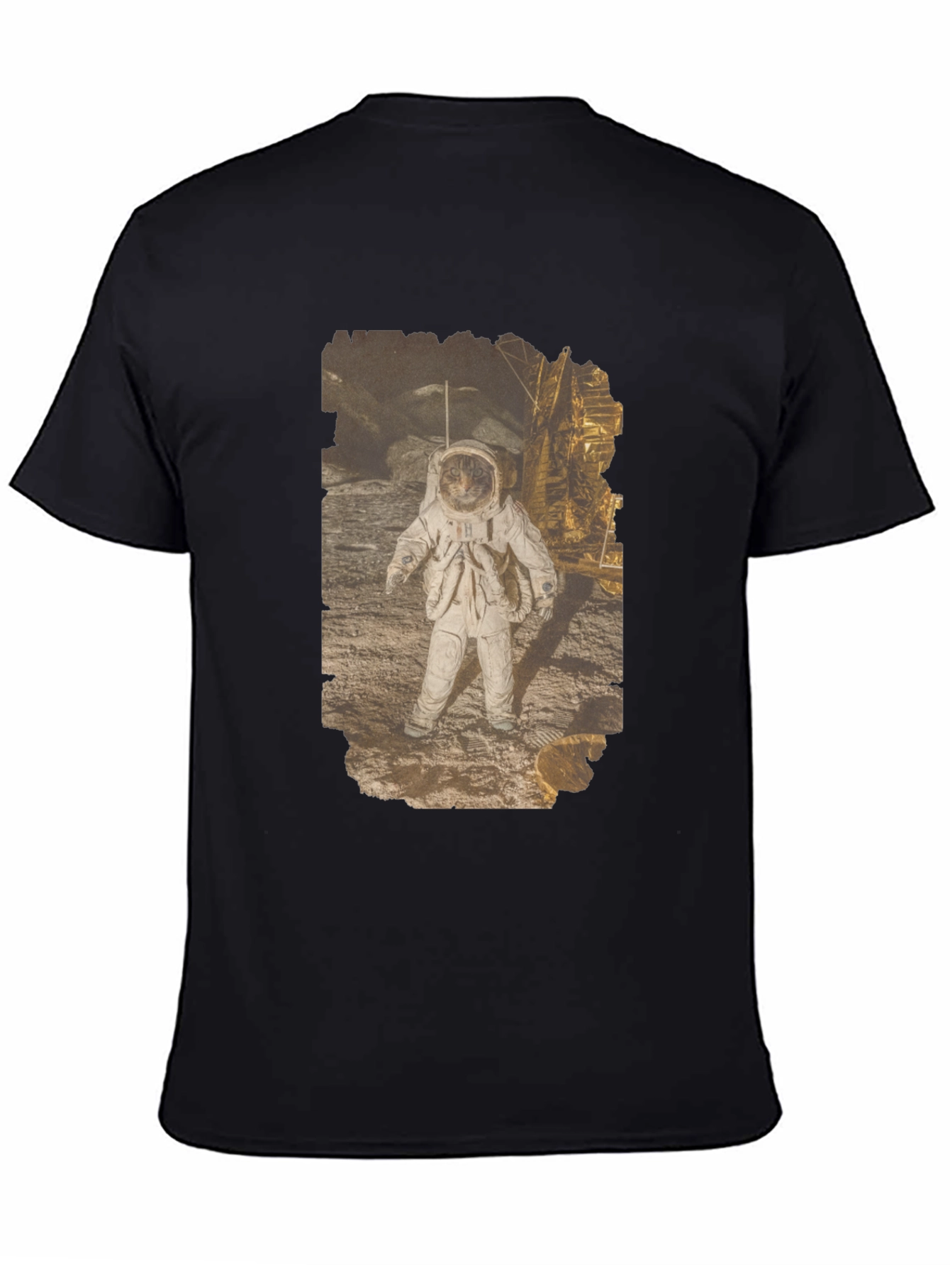Astronaut Cat Graphic Print Black T-Shirt