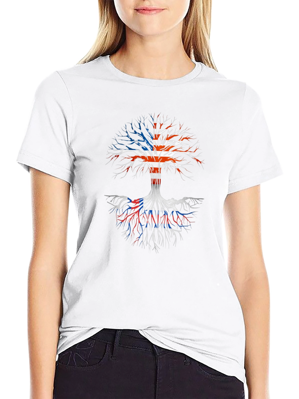USA Flag Tree Roots Graphic Print T-Shirt